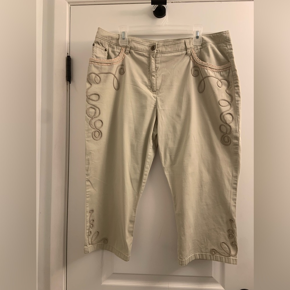 Tan Boot Cut Pants with Distressed Detailing